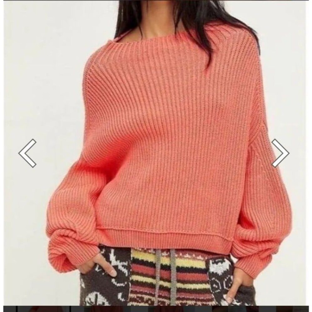 Free people mock neck oversized coral sweater boho slouchy medium